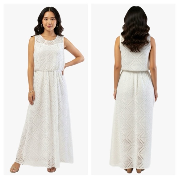 Kings Road Dresses & Skirts - NWT Crochet Knit Elegant White Lace Maxi Dress Size L